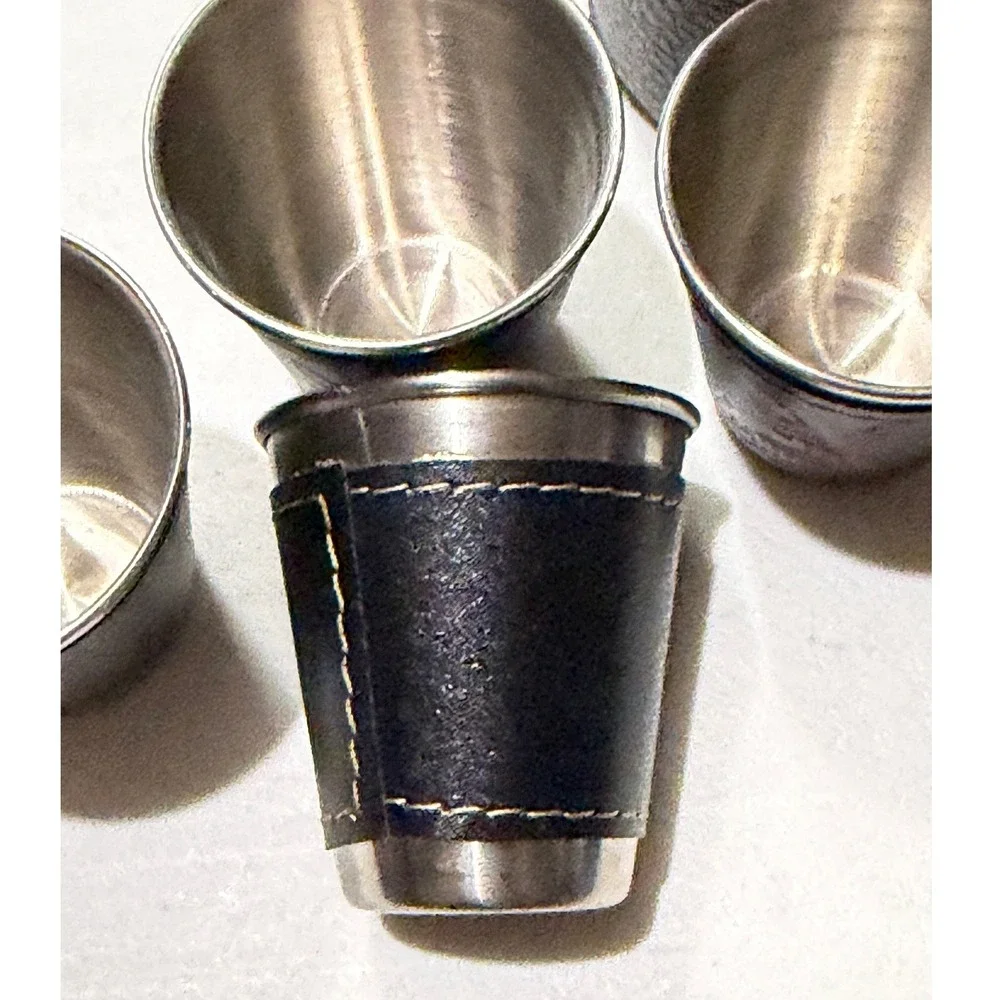 Russian Travel Shot Glass Set Black Excellent Stainless Steel 4pc